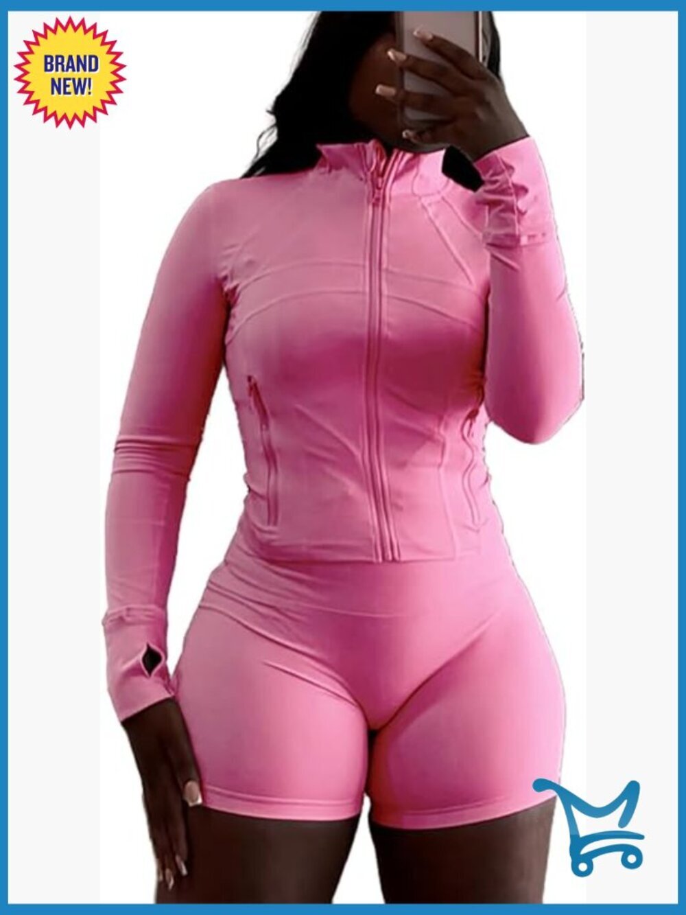 Women's 2 Piece Sweatsuit Set Long Sleeve Zip Up Jacket Bodycon Shorts